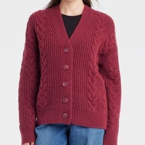 Universal Thread Women's Maroon Cable Knit Cardigan